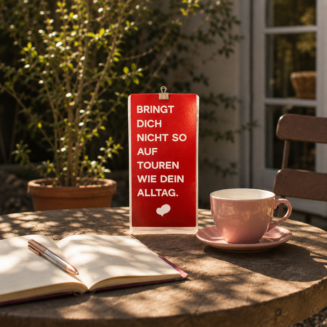 Baboum Momente Decaf – Rückseite Verpackung mit Slogan "Bringt dich nicht so auf Touren wie dein Alltag"